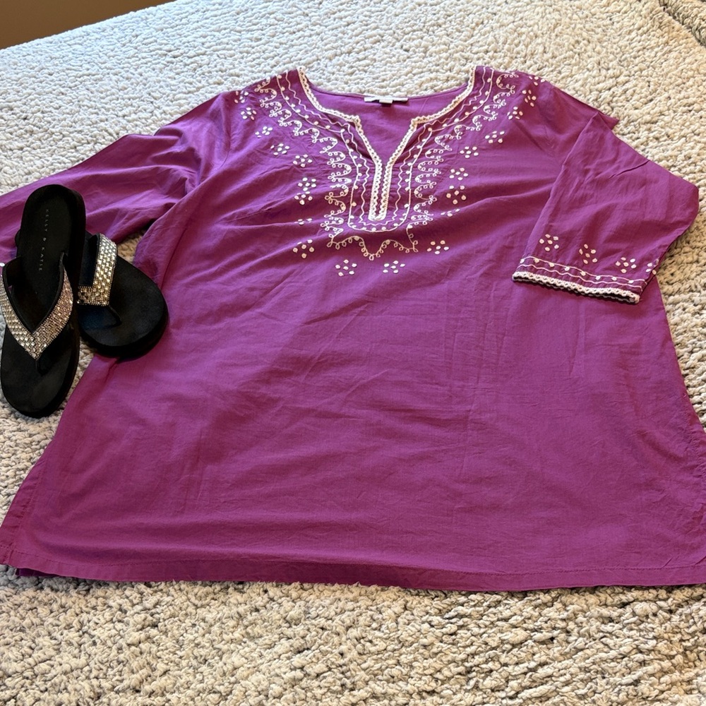 Woman Within Magenta Embroidered Tunic.